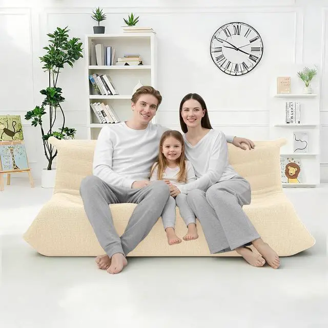 Alt view image 4 of 7 - Bean Bag Chairs Fireside Lazy Floor Sofa, Soft Teddy Fleece 3 Seater Sofa with High-Resilience Foam FillingBeanbag for Living Room, Bedroom, Office (Khaki Teddy)