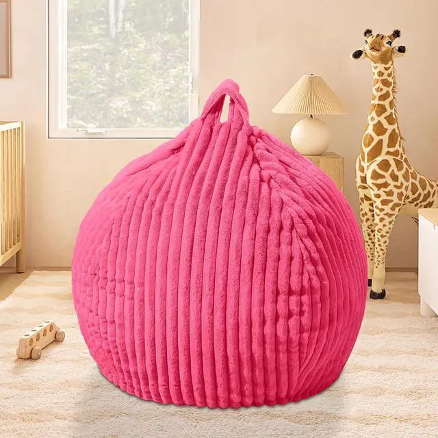 Alt view image 5 of 6 - 2FT Bean Bag Chair, 2' Bean Bag Chairs with Memory Foam Filled, Small Comfy Beanbag Chair with Stripe Plush Cover for Living Room Bedroom DormPink