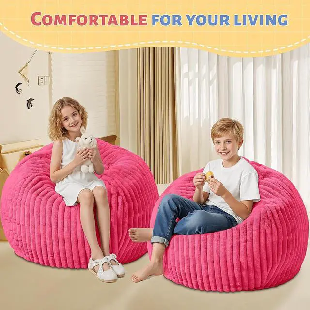 Alt view image 6 of 6 - 2FT Bean Bag Chair, 2' Bean Bag Chairs with Memory Foam Filled, Small Comfy Beanbag Chair with Stripe Plush Cover for Living Room Bedroom DormPink