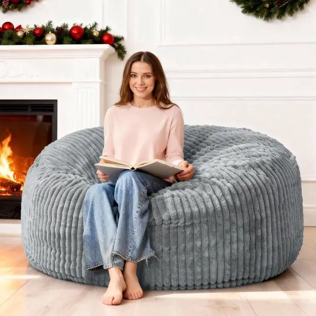 Main image of 5FT Bean Bag Chair, 5' Large Bean Bag Chairs for Adults with Removable Stripe Plush Cover, Memory Foam Beanbag Chair for Living Room Bedroom Dorm (Grey)