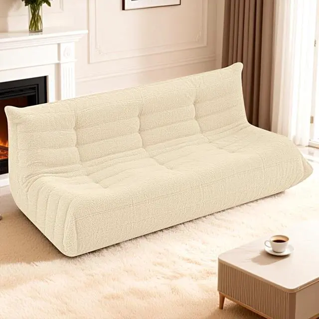 Alt view image 7 of 7 - Bean Bag Chairs Fireside Lazy Floor Sofa, Soft Teddy Fleece 3 Seater Sofa with High-Resilience Foam FillingBeanbag for Living Room, Bedroom, Office (Khaki Teddy)