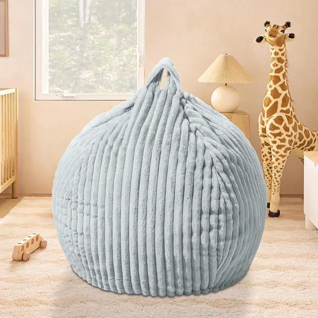 Alt view image 5 of 6 - 2FT Bean Bag Chair, 2' Bean Bag Chairs with Memory Foam Filled, Small Comfy Beanbag Chair with Stripe Plush Cover for Living Room Bedroom DormLight Grey