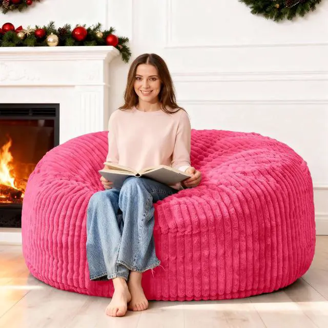 Main image of 5FT Bean Bag Chair, 5' Large Bean Bag Chairs for Adults with Removable Stripe Plush Cover, Memory Foam Beanbag Chair for Living Room Bedroom Dorm (Pink)