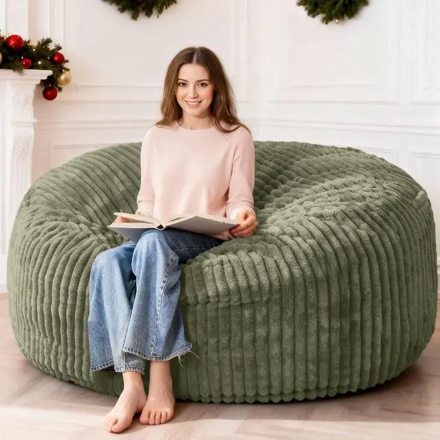 Main image of 6FT Bean Bag Chair, 6' Large Bean Bag Chairs for Adults with Removable Stripe Plush Cover, Memory Foam Beanbag Chair for Living Room Bedroom DormGreen