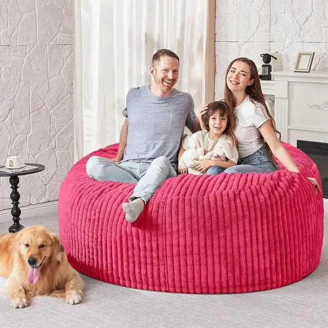 Alt view image 5 of 6 - 5FT Bean Bag Chair, 5' Large Bean Bag Chairs for Adults with Removable Stripe Plush Cover, Memory Foam Beanbag Chair for Living Room Bedroom Dorm (Pink)
