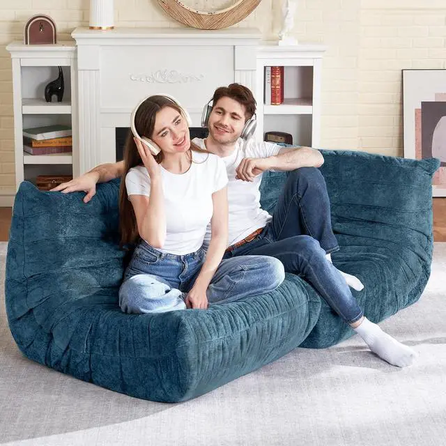 Alt view image 5 of 6 - Bean Bag Chair, Memory Foam Bean Bag Chairs for Adults, Fireside Corner Chair Lazy Floor Corner Sofa for Living Room, Bedroom, Dorm, Office (Navy Blue)