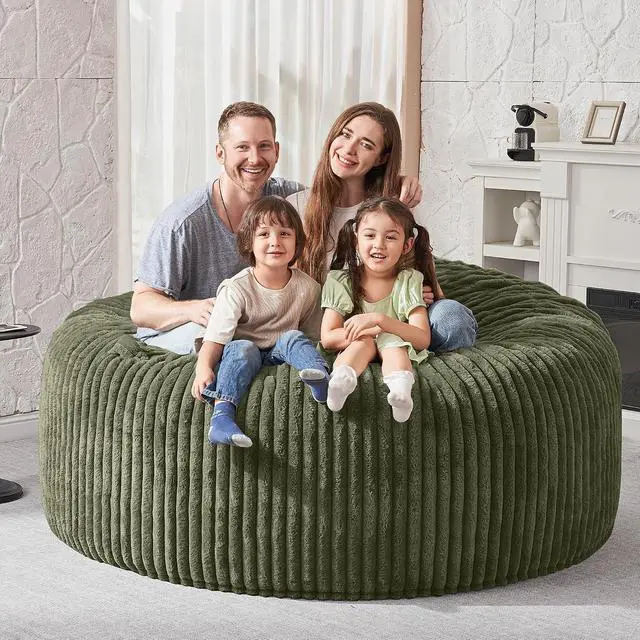 Alt view image 5 of 6 - 6FT Bean Bag Chair, 6' Large Bean Bag Chairs for Adults with Removable Stripe Plush Cover, Memory Foam Beanbag Chair for Living Room Bedroom DormGreen