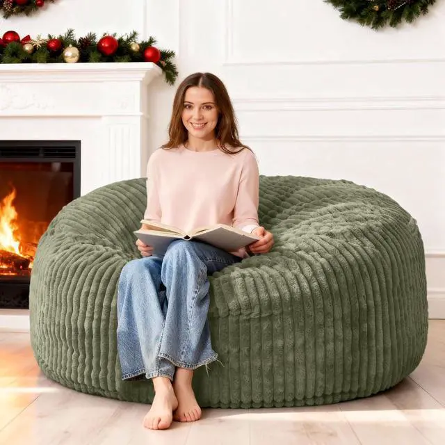 Main image of 5FT Bean Bag Chair, 5' Large Bean Bag Chairs for Adults with Removable Stripe Plush Cover, Memory Foam Beanbag Chair for Living Room Bedroom Dorm (Green)