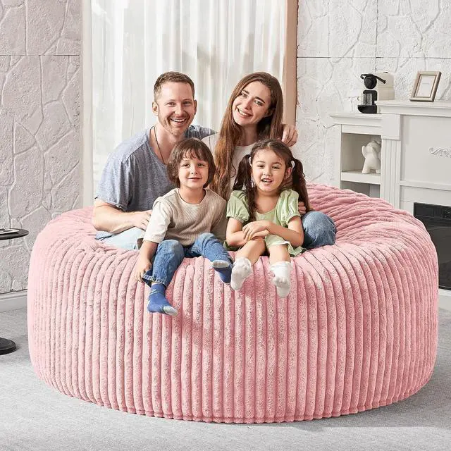 Alt view image 5 of 6 - 6FT Bean Bag Chair, 6' Large Bean Bag Chairs for Adults with Removable Stripe Plush Cover, Memory Foam Beanbag Chair for Living Room Bedroom DormTender Pink