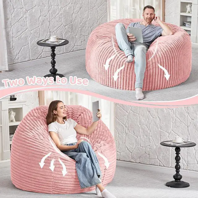 Alt view image 6 of 6 - 6FT Bean Bag Chair, 6' Large Bean Bag Chairs for Adults with Removable Stripe Plush Cover, Memory Foam Beanbag Chair for Living Room Bedroom DormTender Pink