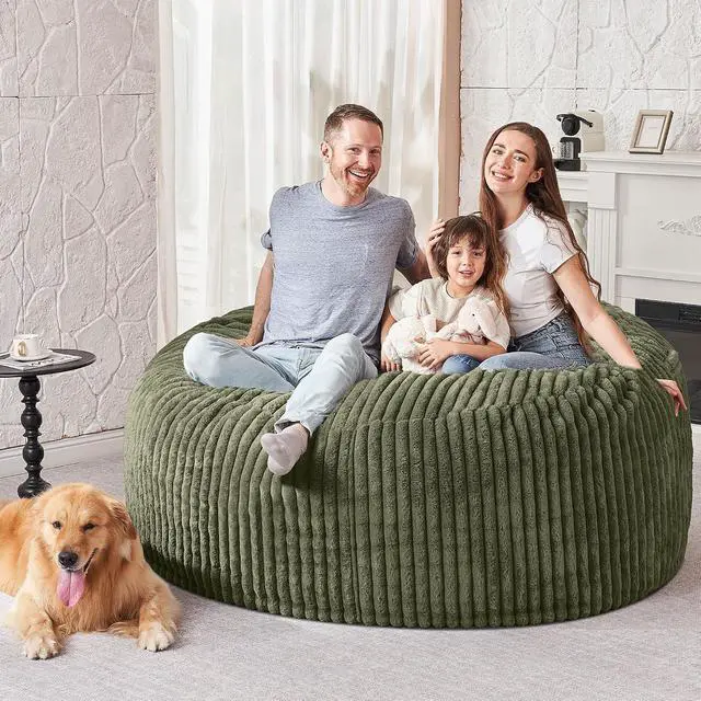 Alt view image 5 of 6 - 5FT Bean Bag Chair, 5' Large Bean Bag Chairs for Adults with Removable Stripe Plush Cover, Memory Foam Beanbag Chair for Living Room Bedroom Dorm (Green)