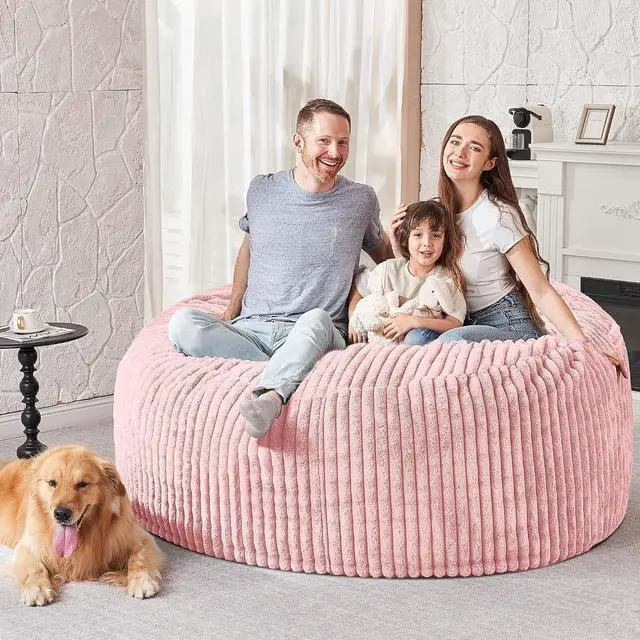 Alt view image 5 of 6 - 5FT Bean Bag Chair, 5' Large Bean Bag Chairs for Adults with Removable Stripe Plush Cover, Memory Foam Beanbag Chair for Living Room Bedroom Dorm (Tender Pink)