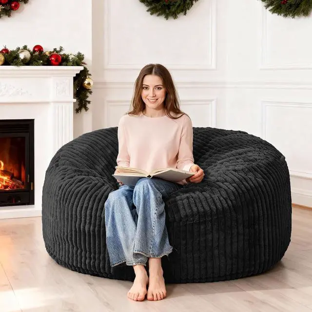 Main image of 4FT Bean Bag Chair, 4' Large Bean Bag Chairs for Adults with Removable Stripe Plush Cover, Memory Foam Beanbag Chair for Living Room Bedroom Dorm (Black)