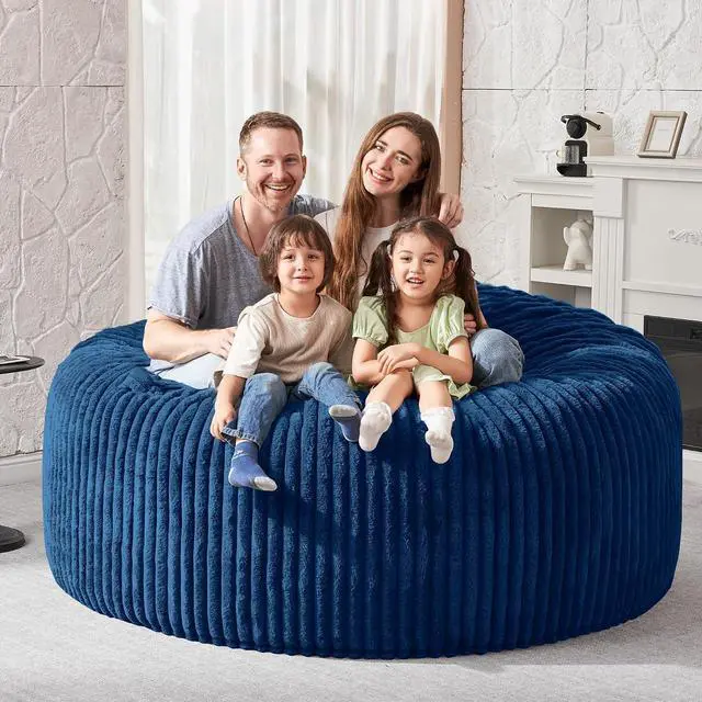Alt view image 5 of 6 - 6FT Bean Bag Chair, 6' Large Bean Bag Chairs for Adults with Removable Stripe Plush Cover, Memory Foam Beanbag Chair for Living Room Bedroom DormBlue