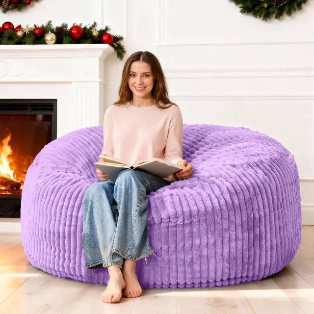 Main image of 5FT Bean Bag Chair, 5' Large Bean Bag Chairs for Adults with Removable Stripe Plush Cover, Memory Foam Beanbag Chair for Living Room Bedroom Dorm (Purple)