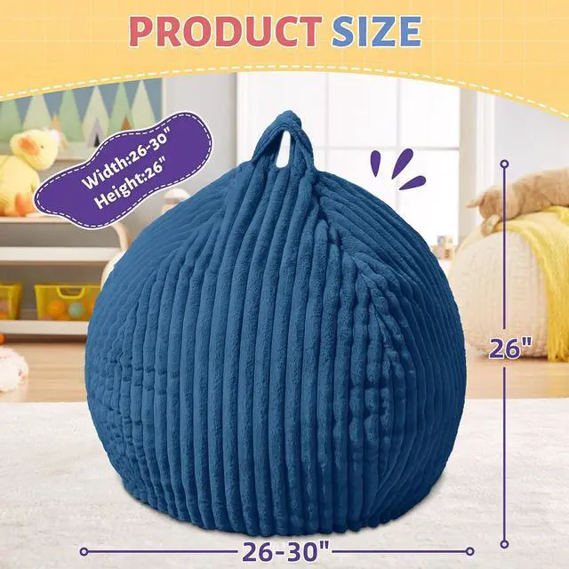 Alt view image 2 of 6 - 2FT Bean Bag Chair, 2' Bean Bag Chairs with Memory Foam Filled, Small Comfy Beanbag Chair with Stripe Plush Cover for Living Room Bedroom DormBlue