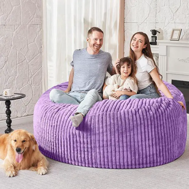 Alt view image 5 of 6 - 5FT Bean Bag Chair, 5' Large Bean Bag Chairs for Adults with Removable Stripe Plush Cover, Memory Foam Beanbag Chair for Living Room Bedroom Dorm (Purple)