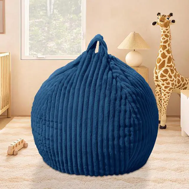 Alt view image 5 of 6 - 2FT Bean Bag Chair, 2' Bean Bag Chairs with Memory Foam Filled, Small Comfy Beanbag Chair with Stripe Plush Cover for Living Room Bedroom DormBlue