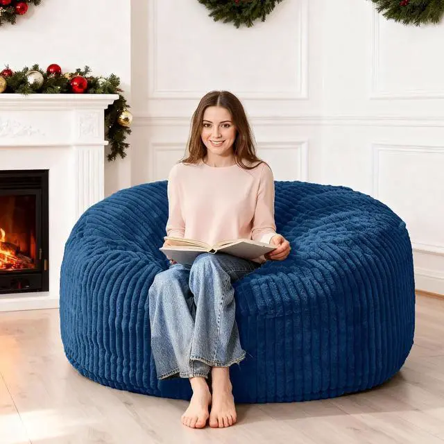 Main image of 4FT Bean Bag Chair, 4' Large Bean Bag Chairs for Adults with Removable Stripe Plush Cover, Memory Foam Beanbag Chair for Living Room Bedroom Dorm (Blue)