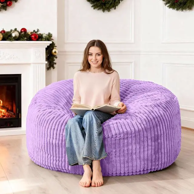 Main image of 4FT Bean Bag Chair, 4' Large Bean Bag Chairs for Adults with Removable Stripe Plush Cover, Memory Foam Beanbag Chair for Living Room Bedroom Dorm (Purple)