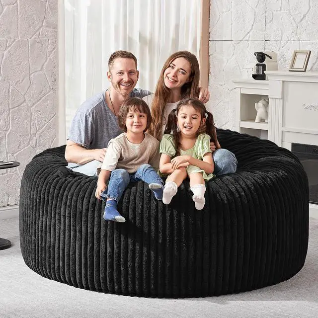 Alt view image 5 of 6 - 6FT Bean Bag Chair, 6' Large Bean Bag Chairs for Adults with Removable Stripe Plush Cover, Memory Foam Beanbag Chair for Living Room Bedroom DormBlack