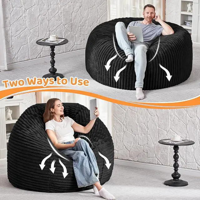 Alt view image 6 of 6 - 6FT Bean Bag Chair, 6' Large Bean Bag Chairs for Adults with Removable Stripe Plush Cover, Memory Foam Beanbag Chair for Living Room Bedroom DormBlack