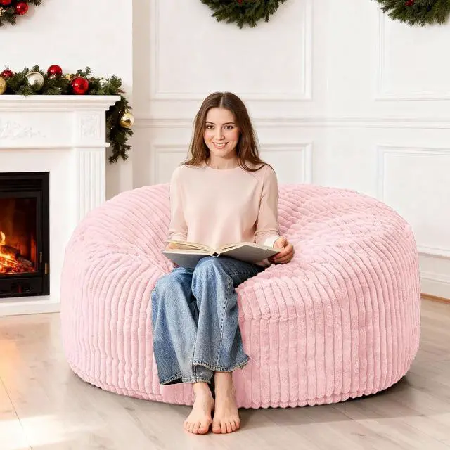 Main image of 4FT Bean Bag Chair, 4' Large Bean Bag Chairs for Adults with Removable Stripe Plush Cover, Memory Foam Beanbag Chair for Living Room Bedroom Dorm (Tender Pink)