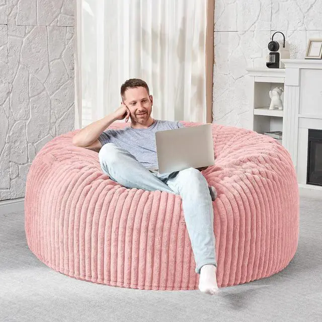 Alt view image 5 of 6 - 4FT Bean Bag Chair, 4' Large Bean Bag Chairs for Adults with Removable Stripe Plush Cover, Memory Foam Beanbag Chair for Living Room Bedroom Dorm (Tender Pink)