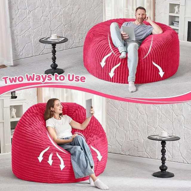 Alt view image 6 of 6 - 5FT Bean Bag Chair, 5' Large Bean Bag Chairs for Adults with Removable Stripe Plush Cover, Memory Foam Beanbag Chair for Living Room Bedroom Dorm (Pink)
