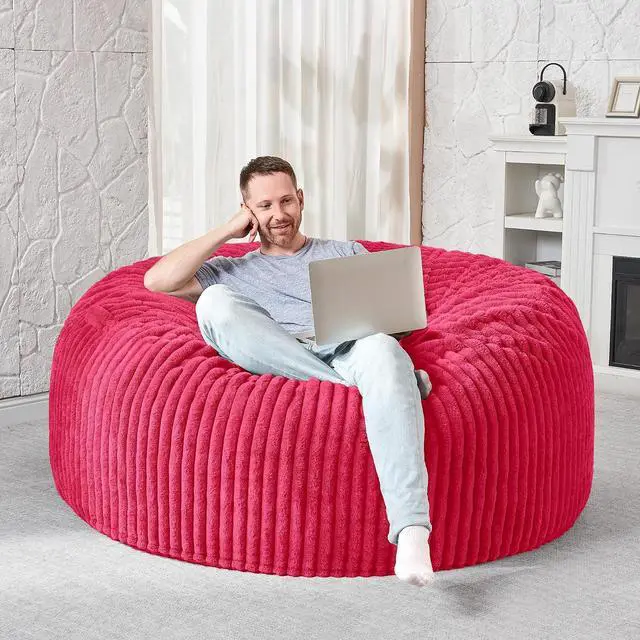 Alt view image 5 of 6 - 4FT Bean Bag Chair, 4' Large Bean Bag Chairs for Adults with Removable Stripe Plush Cover, Memory Foam Beanbag Chair for Living Room Bedroom Dorm (Pink)