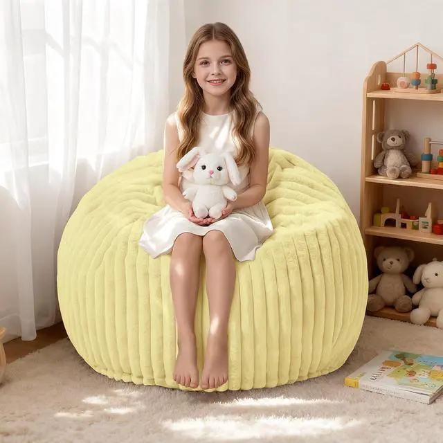 Main image of 2FT Bean Bag Chair, 2' Bean Bag Chairs with Memory Foam Filled, Small Comfy Beanbag Chair with Stripe Plush Cover for Living Room Bedroom DormYellow