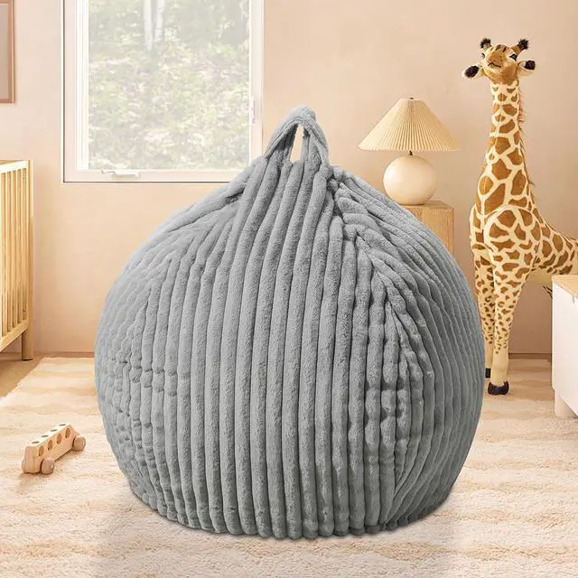Alt view image 5 of 6 - 2FT Bean Bag Chair, 2' Bean Bag Chairs with Memory Foam Filled, Small Comfy Beanbag Chair with Stripe Plush Cover for Living Room Bedroom Dorm,Grey