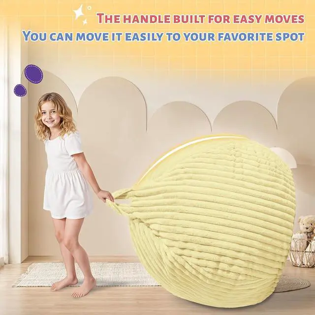 Alt view image 4 of 6 - 2FT Bean Bag Chair, 2' Bean Bag Chairs with Memory Foam Filled, Small Comfy Beanbag Chair with Stripe Plush Cover for Living Room Bedroom DormYellow