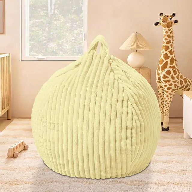 Alt view image 5 of 6 - 2FT Bean Bag Chair, 2' Bean Bag Chairs with Memory Foam Filled, Small Comfy Beanbag Chair with Stripe Plush Cover for Living Room Bedroom DormYellow