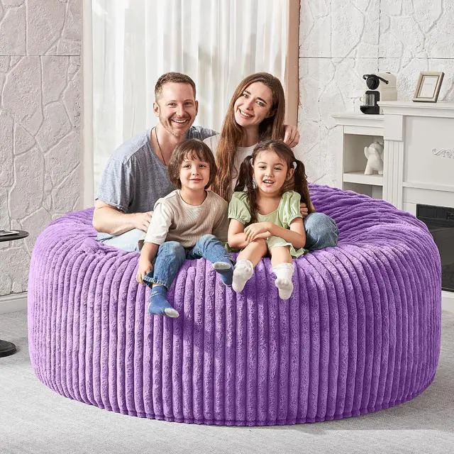 Alt view image 5 of 6 - 6FT Bean Bag Chair, 6' Large Bean Bag Chairs for Adults with Removable Stripe Plush Cover, Memory Foam Beanbag Chair for Living Room Bedroom DormPurple