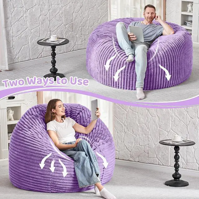 Alt view image 6 of 6 - 6FT Bean Bag Chair, 6' Large Bean Bag Chairs for Adults with Removable Stripe Plush Cover, Memory Foam Beanbag Chair for Living Room Bedroom DormPurple