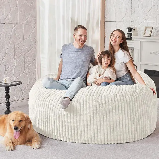 Alt view image 5 of 6 - 5FT Bean Bag Chair, 5' Large Bean Bag Chairs for Adults with Removable Stripe Plush Cover, Memory Foam Beanbag Chair for Living Room Bedroom Dorm (White)
