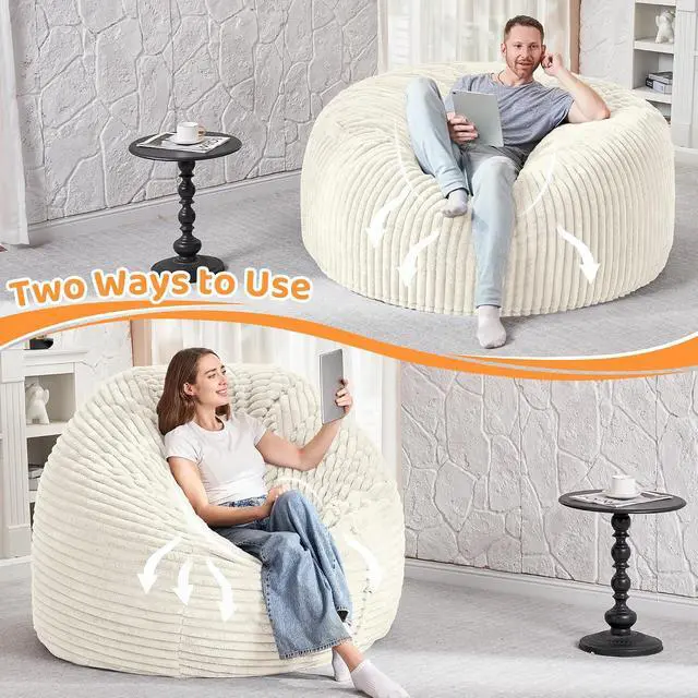 Alt view image 6 of 6 - 6FT Bean Bag Chair, 6' Large Bean Bag Chairs for Adults with Removable Stripe Plush Cover, Memory Foam Beanbag Chair for Living Room Bedroom DormWhite