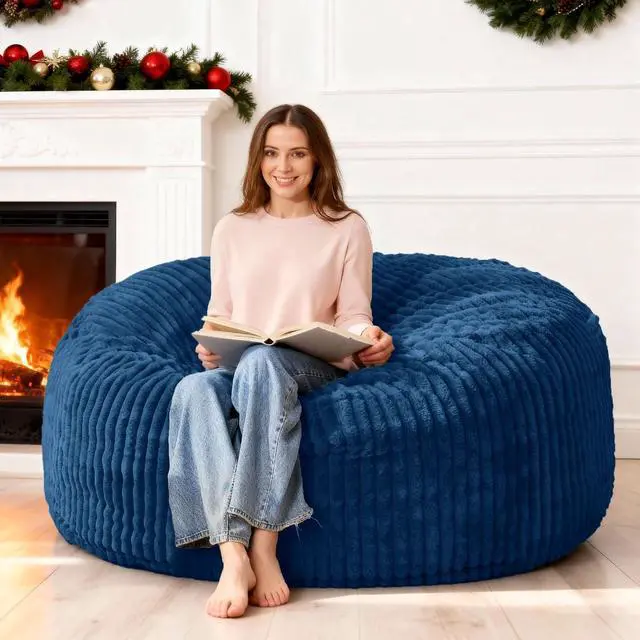 Main image of 5FT Bean Bag Chair, 5' Large Bean Bag Chairs for Adults with Removable Stripe Plush Cover, Memory Foam Beanbag Chair for Living Room Bedroom Dorm (Blue)
