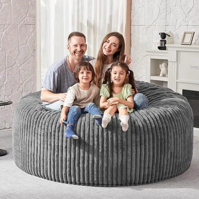 Alt view image 5 of 6 - 6FT Bean Bag Chair, 6' Large Bean Bag Chairs for Adults with Removable Stripe Plush Cover, Memory Foam Beanbag Chair for Living Room Bedroom DormGrey