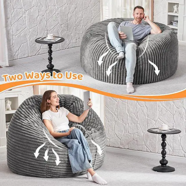 Alt view image 6 of 6 - 6FT Bean Bag Chair, 6' Large Bean Bag Chairs for Adults with Removable Stripe Plush Cover, Memory Foam Beanbag Chair for Living Room Bedroom DormGrey