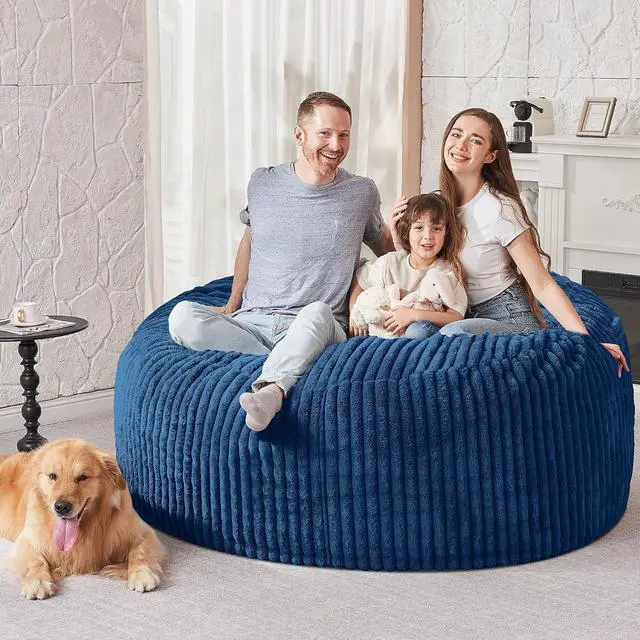 Alt view image 5 of 6 - 5FT Bean Bag Chair, 5' Large Bean Bag Chairs for Adults with Removable Stripe Plush Cover, Memory Foam Beanbag Chair for Living Room Bedroom Dorm (Blue)
