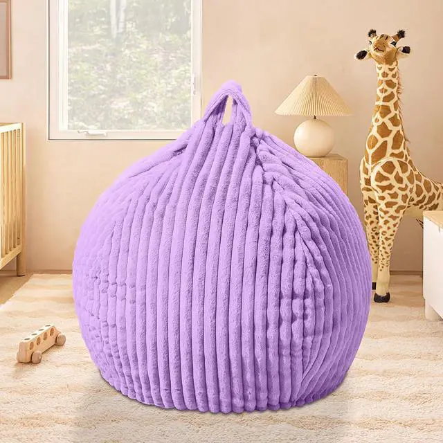 Alt view image 5 of 6 - 2FT Bean Bag Chair, 2' Bean Bag Chairs with Memory Foam Filled, Small Comfy Beanbag Chair with Stripe Plush Cover for Living Room Bedroom DormPurple