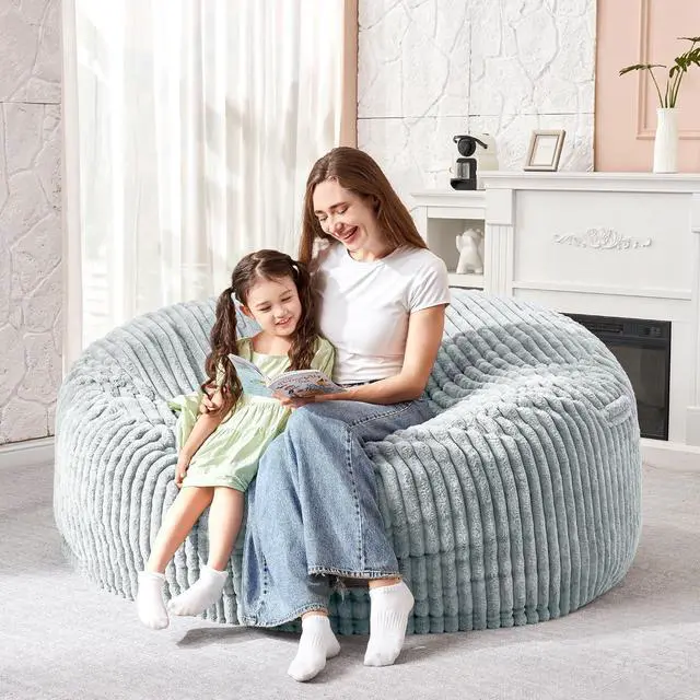 Alt view image 5 of 6 - 3FT Bean Bag Chair, 3' Large Bean Bag Chairs for Adults with Stripe Plush Cover, Memory Foam Beanbag Chair for Living Room Bedroom DormLight Grey