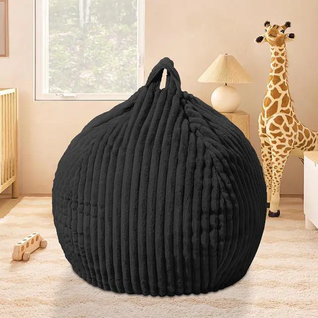 Alt view image 5 of 6 - 2FT Bean Bag Chair, 2' Bean Bag Chairs with Memory Foam Filled, Small Comfy Beanbag Chair with Stripe Plush Cover for Living Room Bedroom Dorm, Black