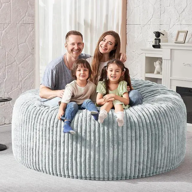Alt view image 5 of 6 - 6FT Bean Bag Chair, 6' Large Bean Bag Chairs for Adults with Removable Stripe Plush Cover, Memory Foam Beanbag Chair for Living Room Bedroom DormLight Grey