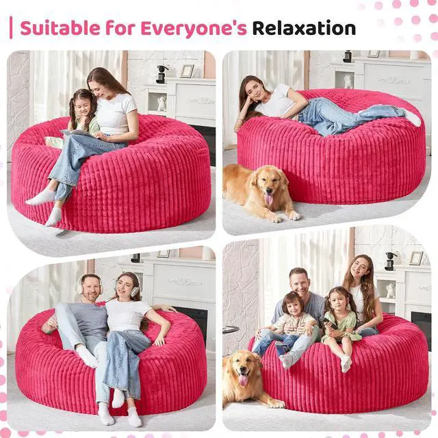 Alt view image 4 of 6 - 6FT Bean Bag Chair, 6' Large Bean Bag Chairs for Adults with Removable Stripe Plush Cover, Memory Foam Beanbag Chair for Living Room Bedroom DormPink