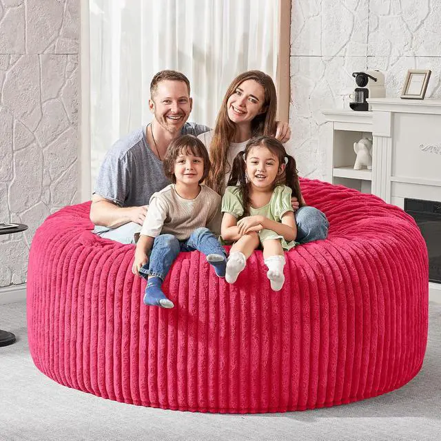 Alt view image 5 of 6 - 6FT Bean Bag Chair, 6' Large Bean Bag Chairs for Adults with Removable Stripe Plush Cover, Memory Foam Beanbag Chair for Living Room Bedroom DormPink