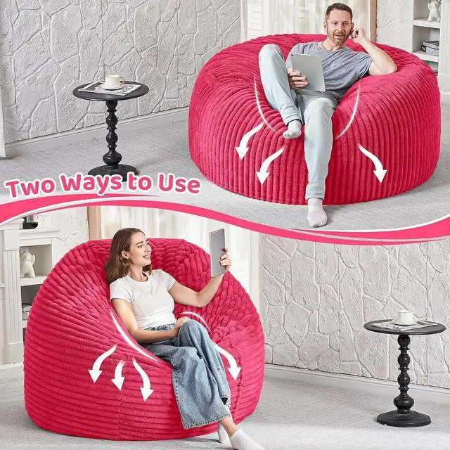 Alt view image 6 of 6 - 6FT Bean Bag Chair, 6' Large Bean Bag Chairs for Adults with Removable Stripe Plush Cover, Memory Foam Beanbag Chair for Living Room Bedroom DormPink