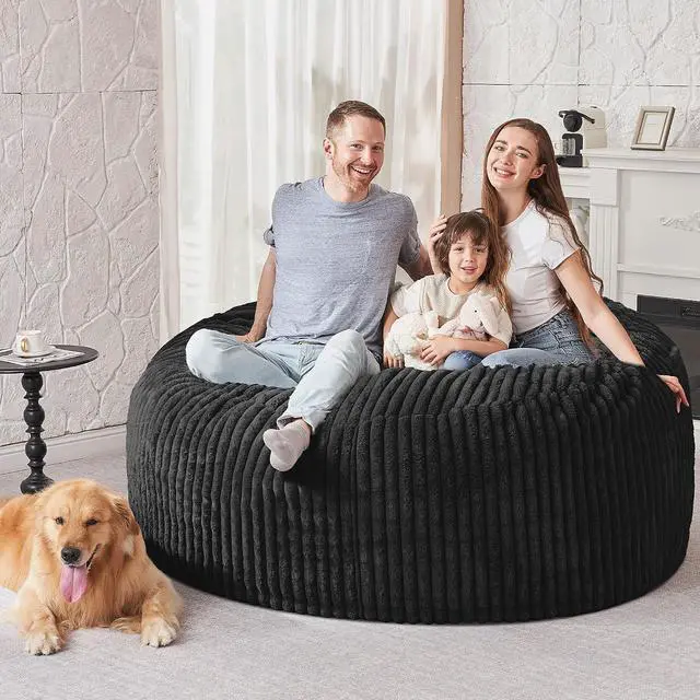 Alt view image 5 of 6 - 5FT Bean Bag Chair, 5' Large Bean Bag Chairs for Adults with Removable Stripe Plush Cover, Memory Foam Beanbag Chair for Living Room Bedroom Dorm (Black)